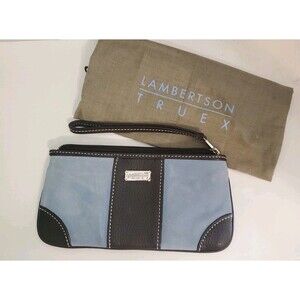 Lambertson Truex Women's Blue Suede Dark Brown Leather Wristlet Pouch Bag